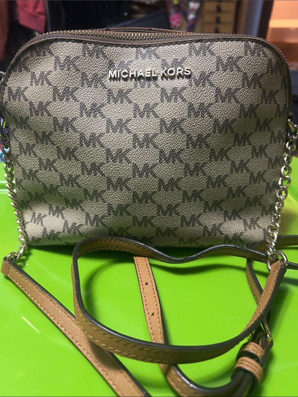Michael Kors Brown MK Signature Chain Crossbody